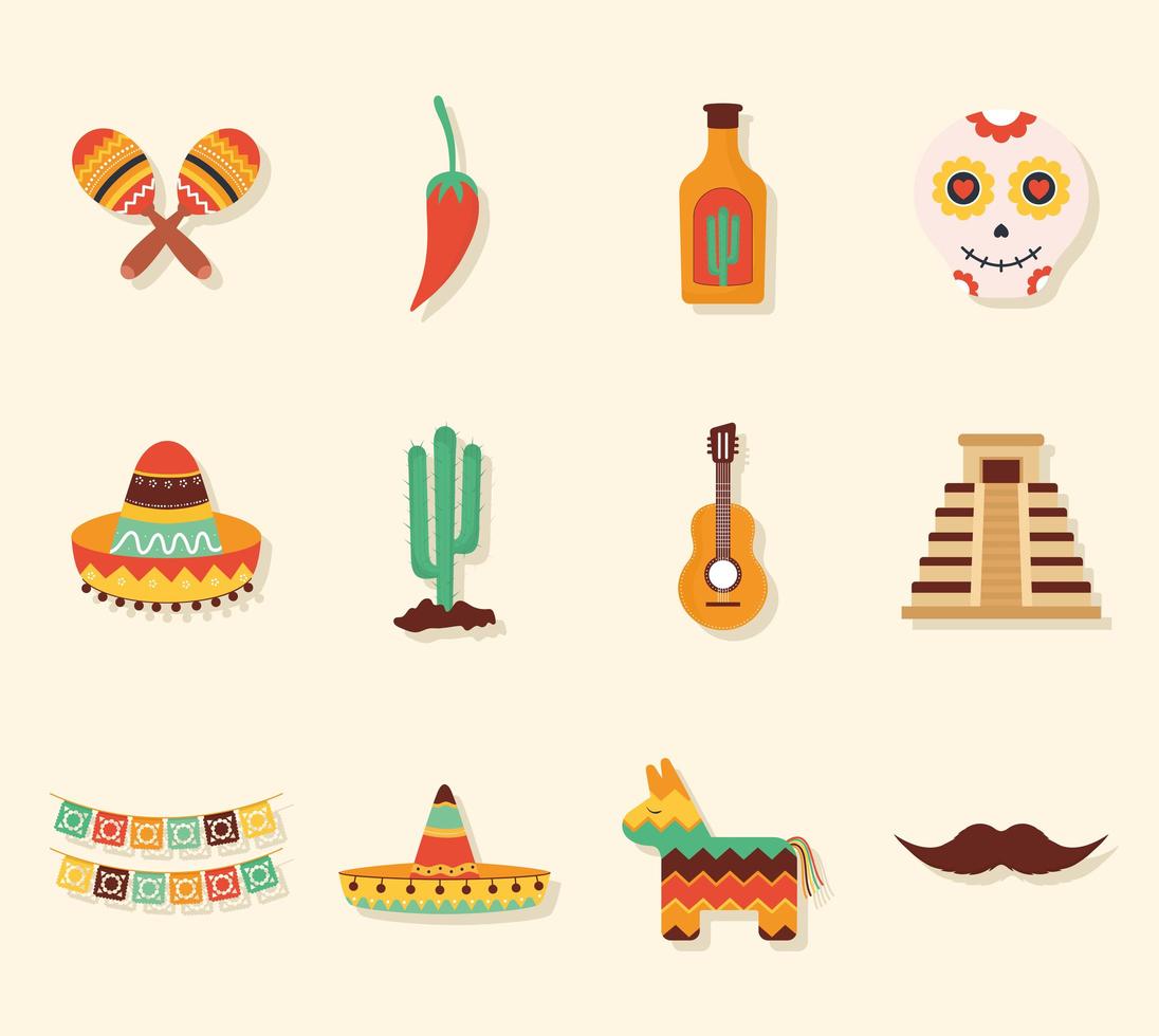 doce iconos mexicanos vector