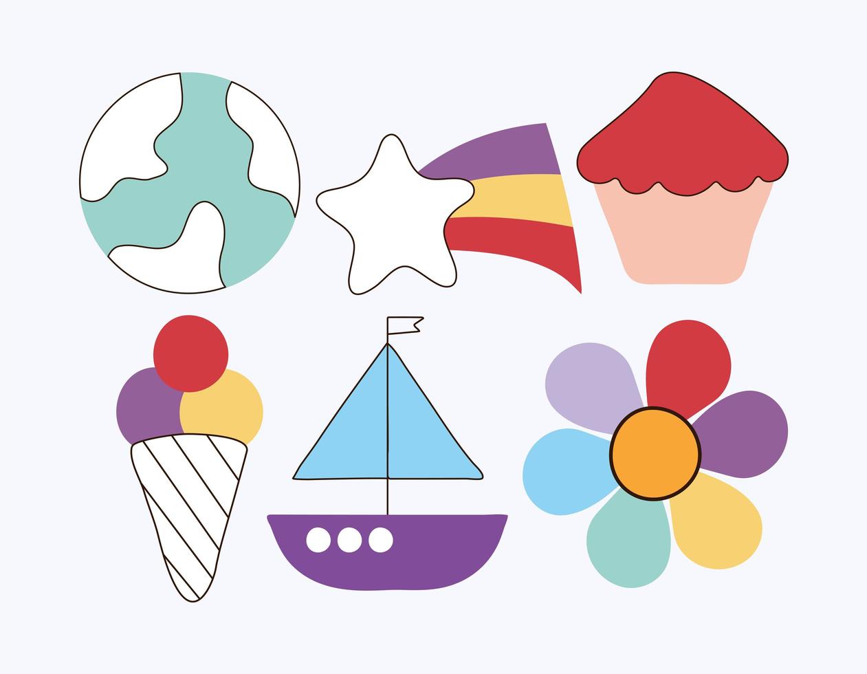 pretty doodle icons vector