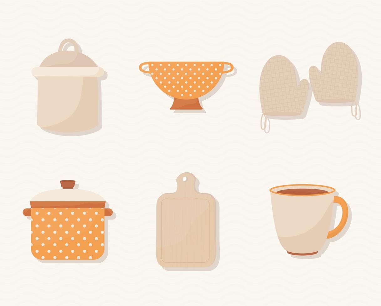 seis iconos de cocina vector