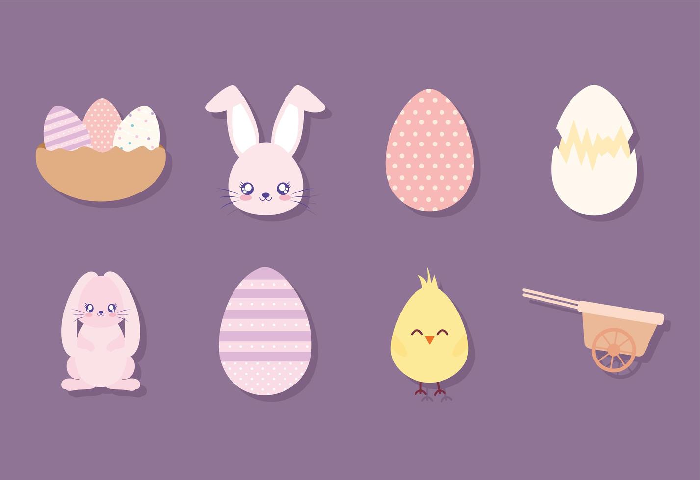 bundle of easter icons on a purple background vector