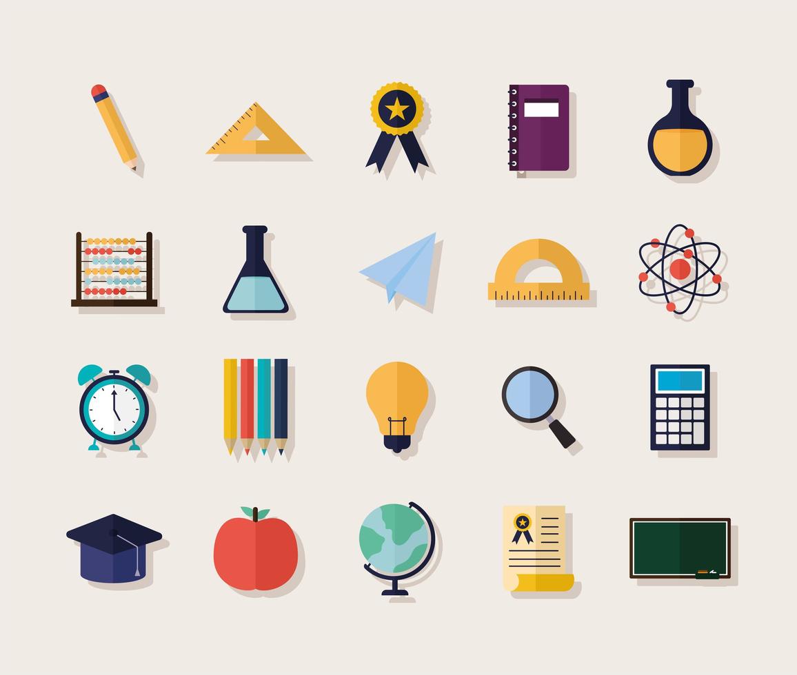 set of school supplies on a beige background vector