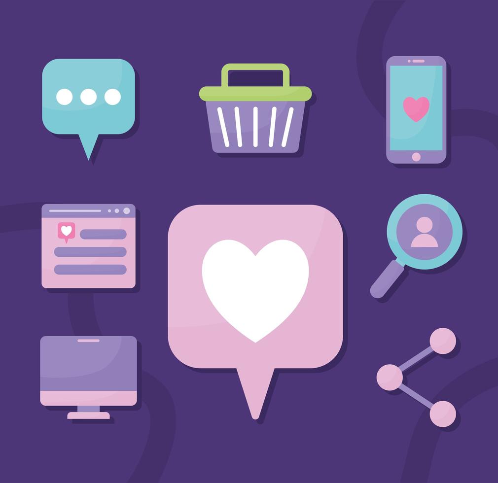 seven media icons vector