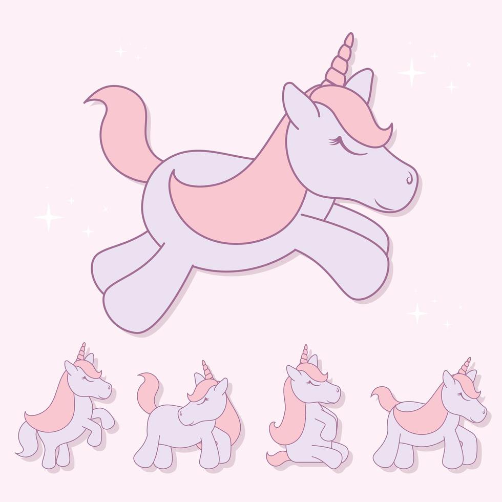 cinco unicornios bebé vector