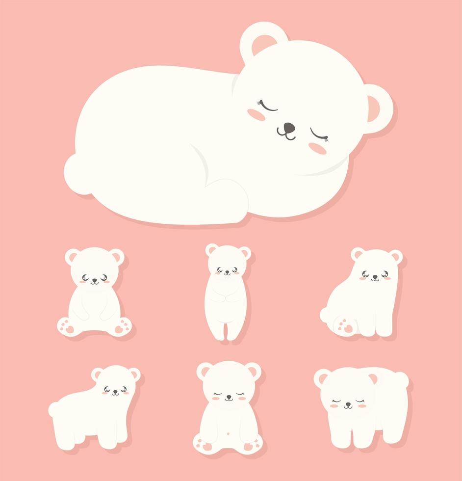 cute bears icons vector