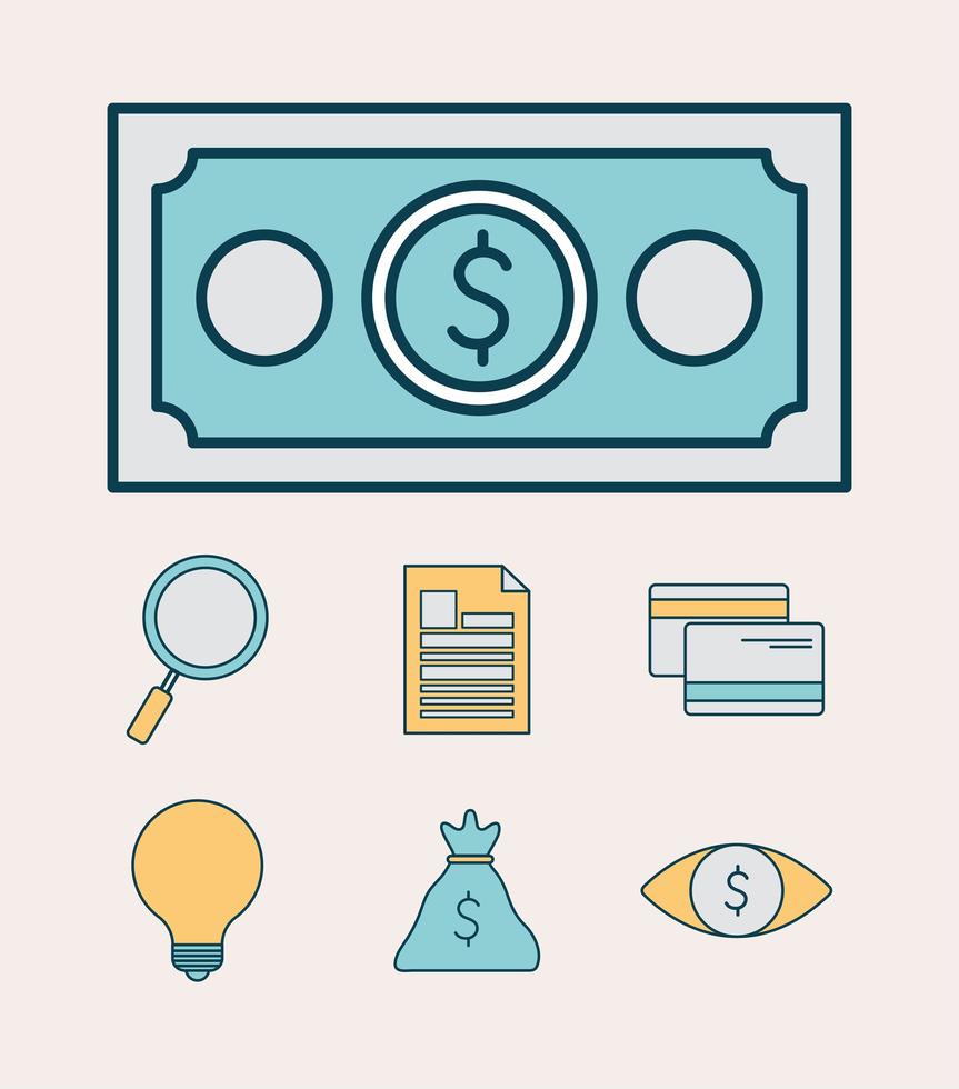 bundle of finance and invest icons with one big dollar vector