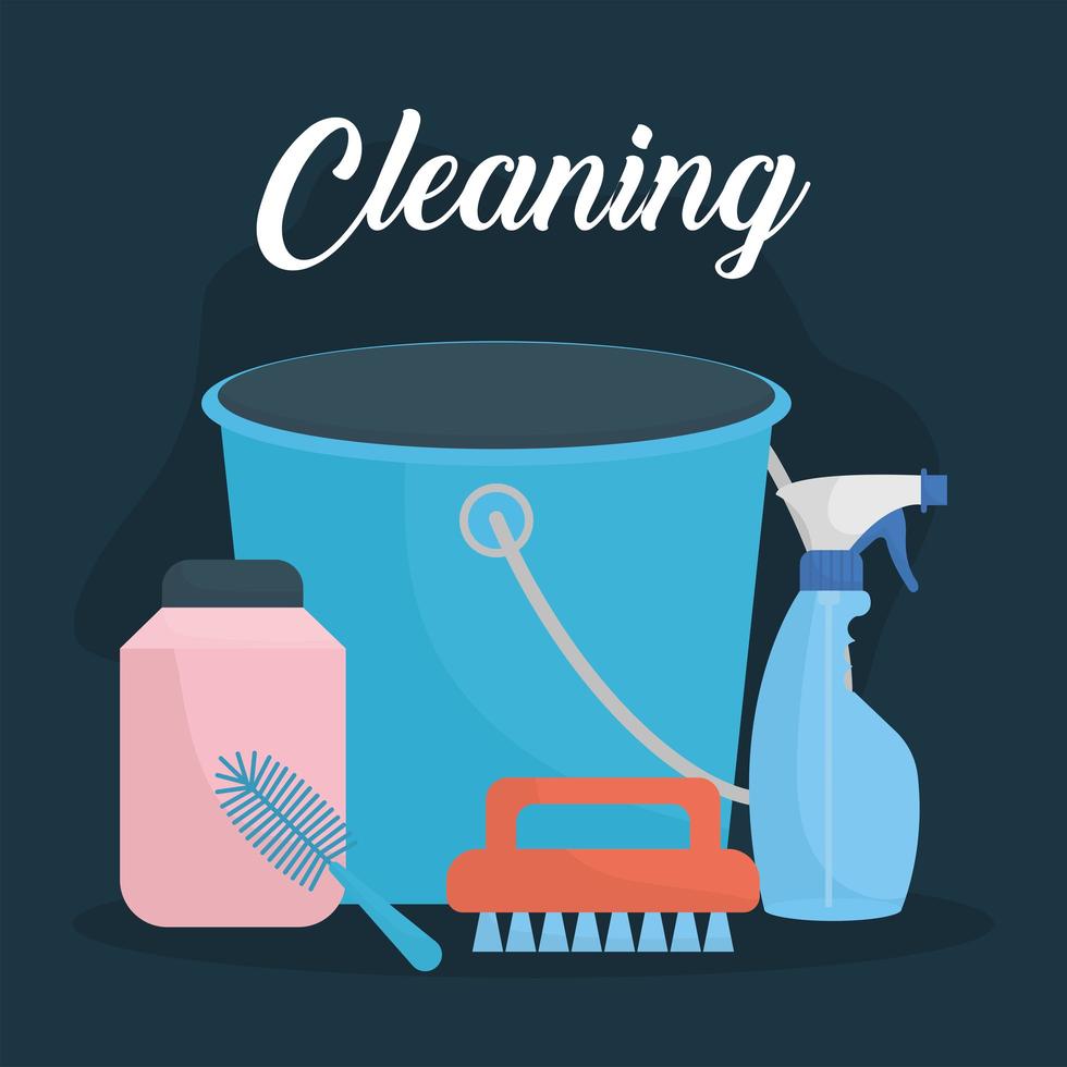 cleaning lettering and set of household icons vector