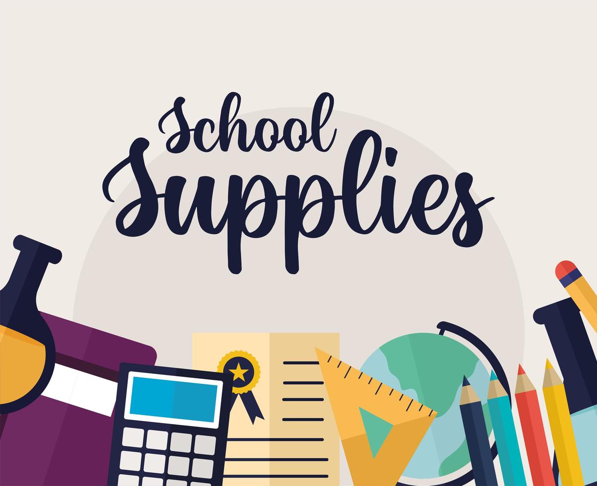 school supplements poster on a beige background vector