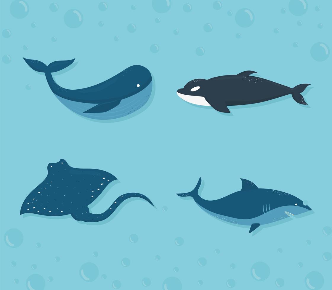 set of sealife icons on a water background vector