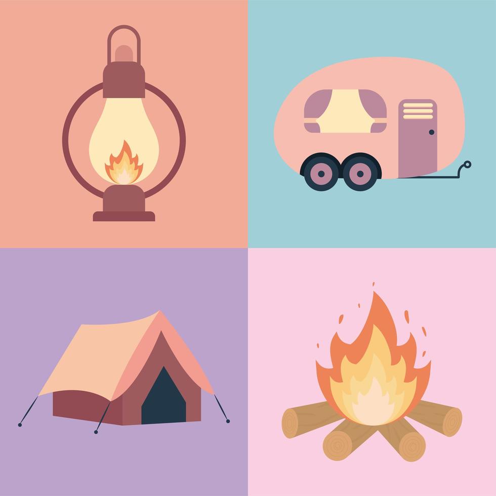 cuatro iconos de camping vector