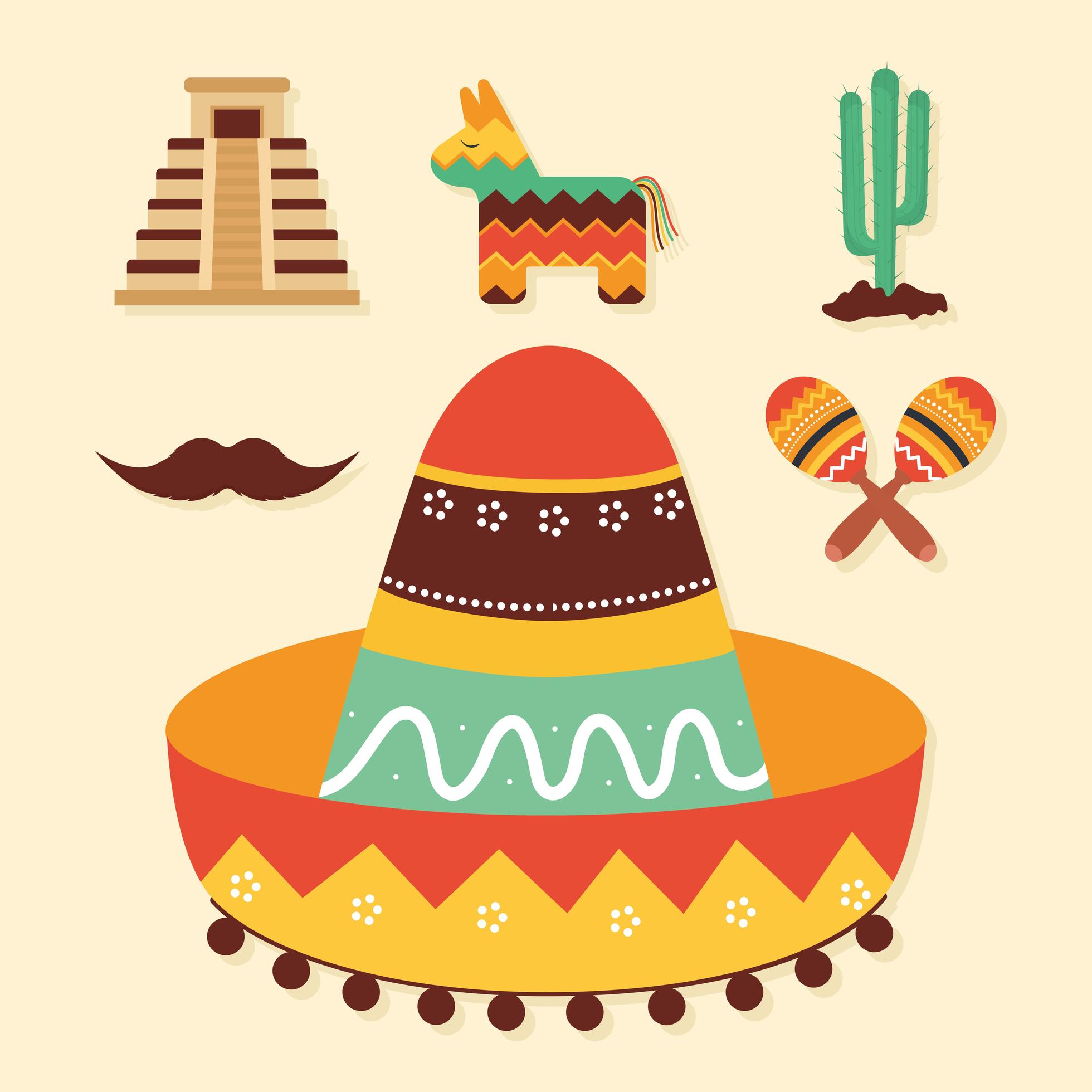 seis iconos mexicanos 2780936 Vector en Vecteezy