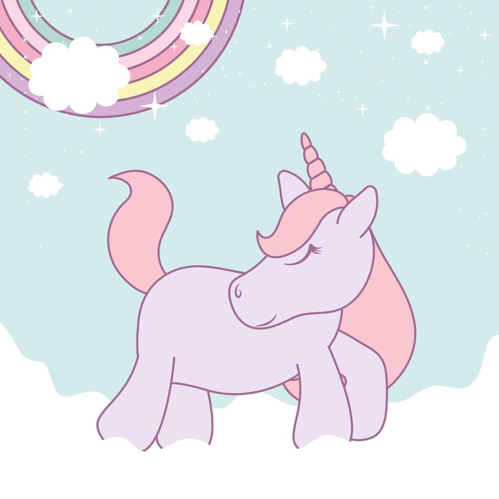 unicornio sobre nubes vector