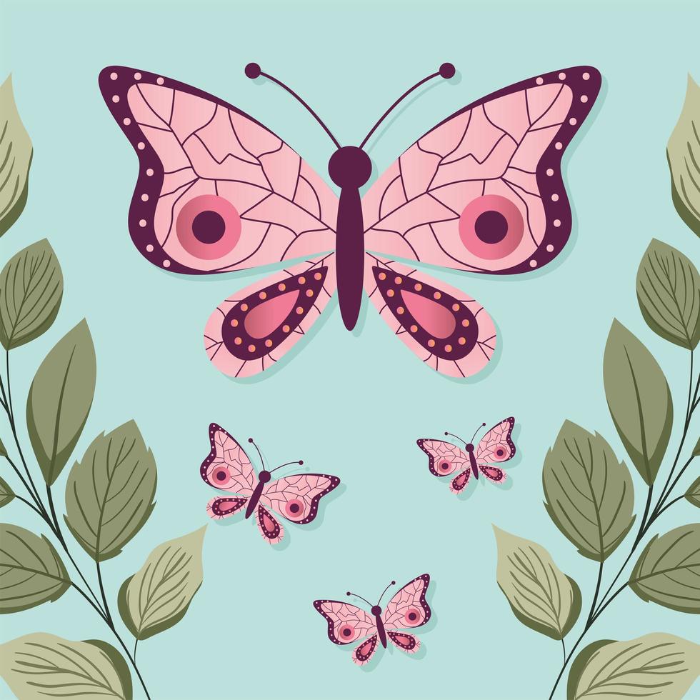 conjunto de mariposas con un color rosa vector