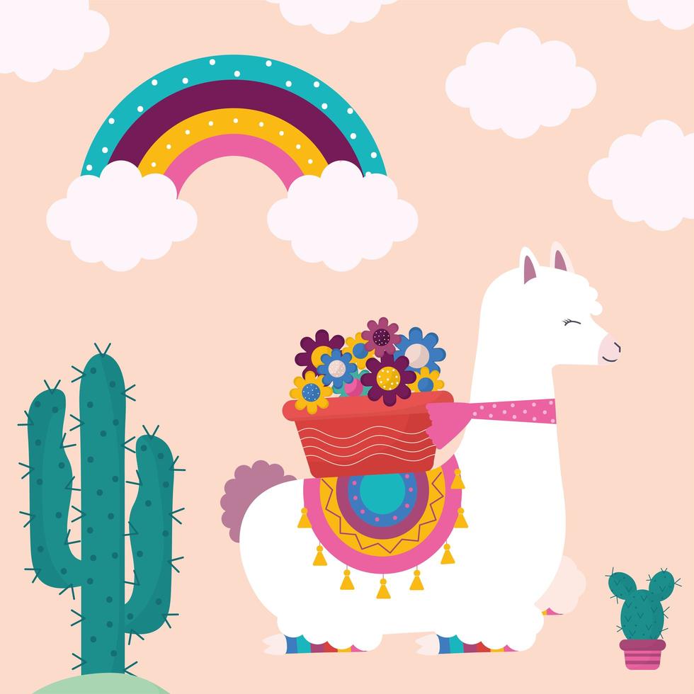 llama and flowers vector