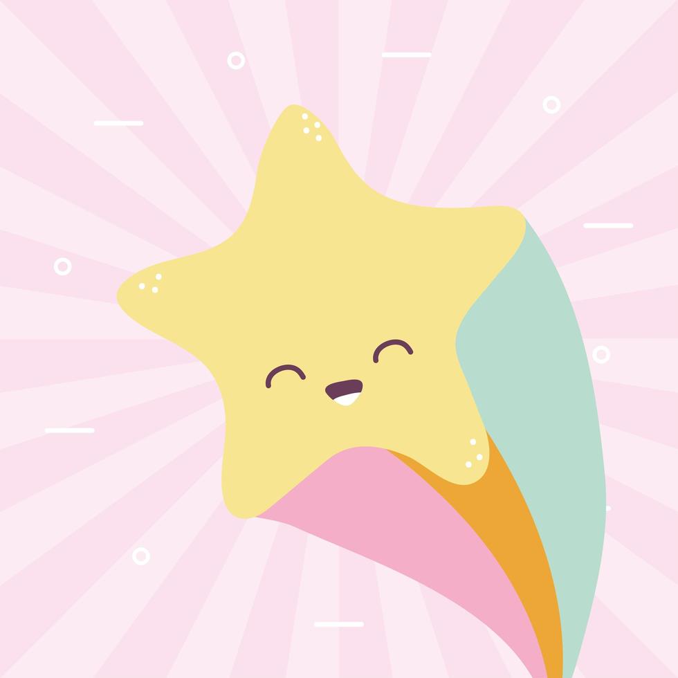 star smiling with one rainbow over a colored background vector