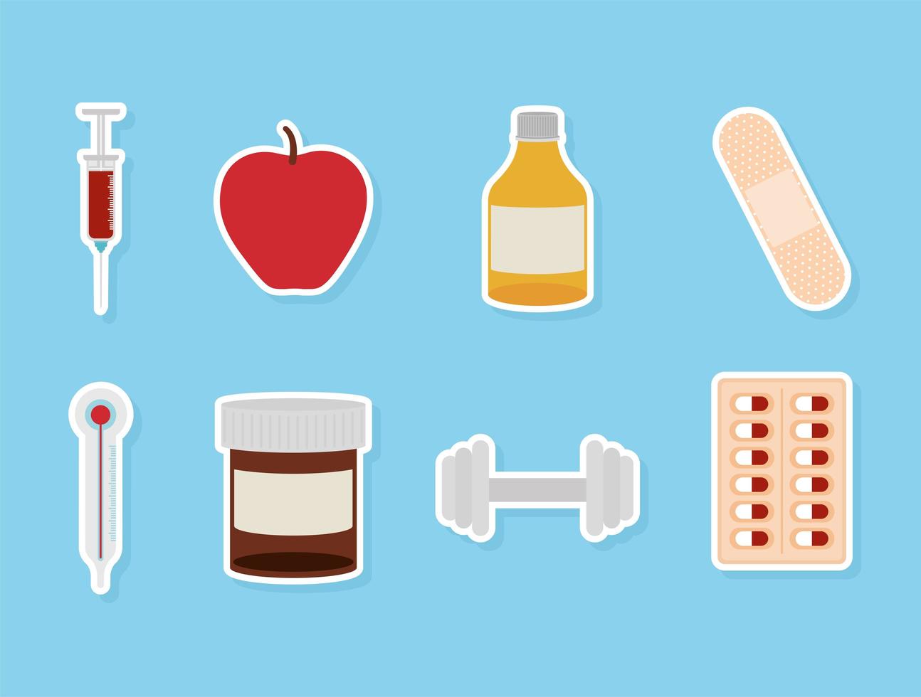 set of healthy icons on a blue background vector