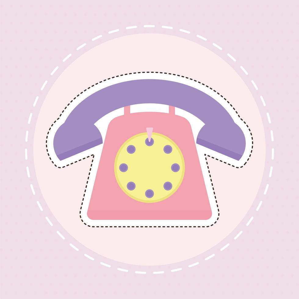 80s patch of a phone on the middle of a circle vector