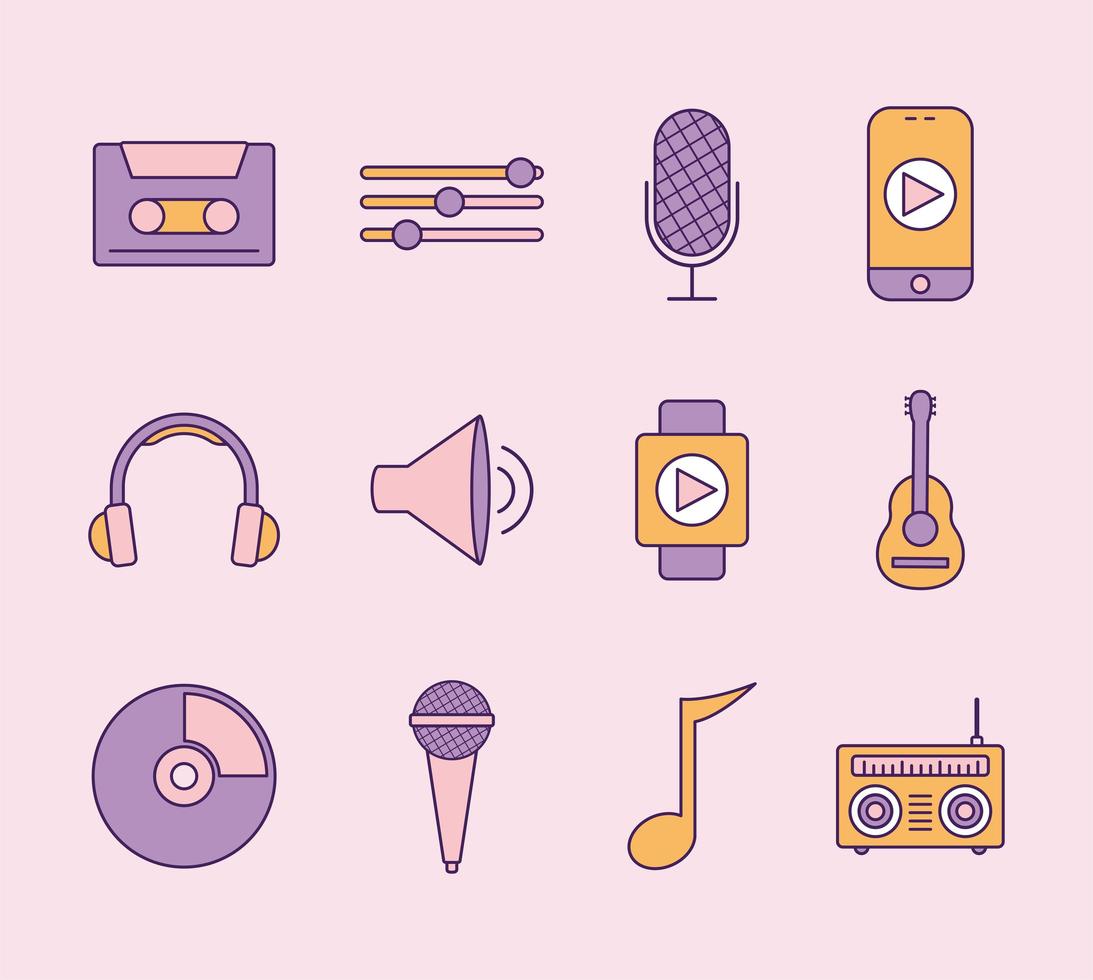 set of music icons on a pink background vector