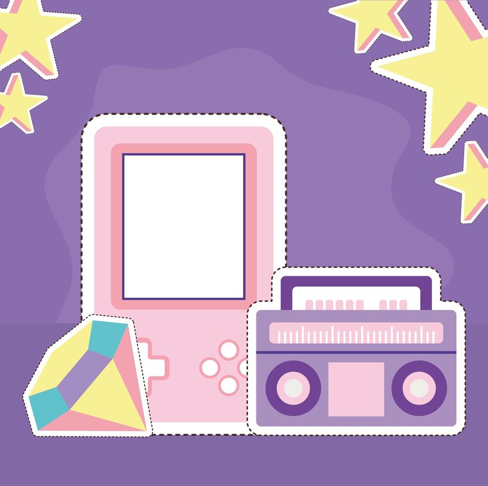 retro game boy, diamond and radio vector