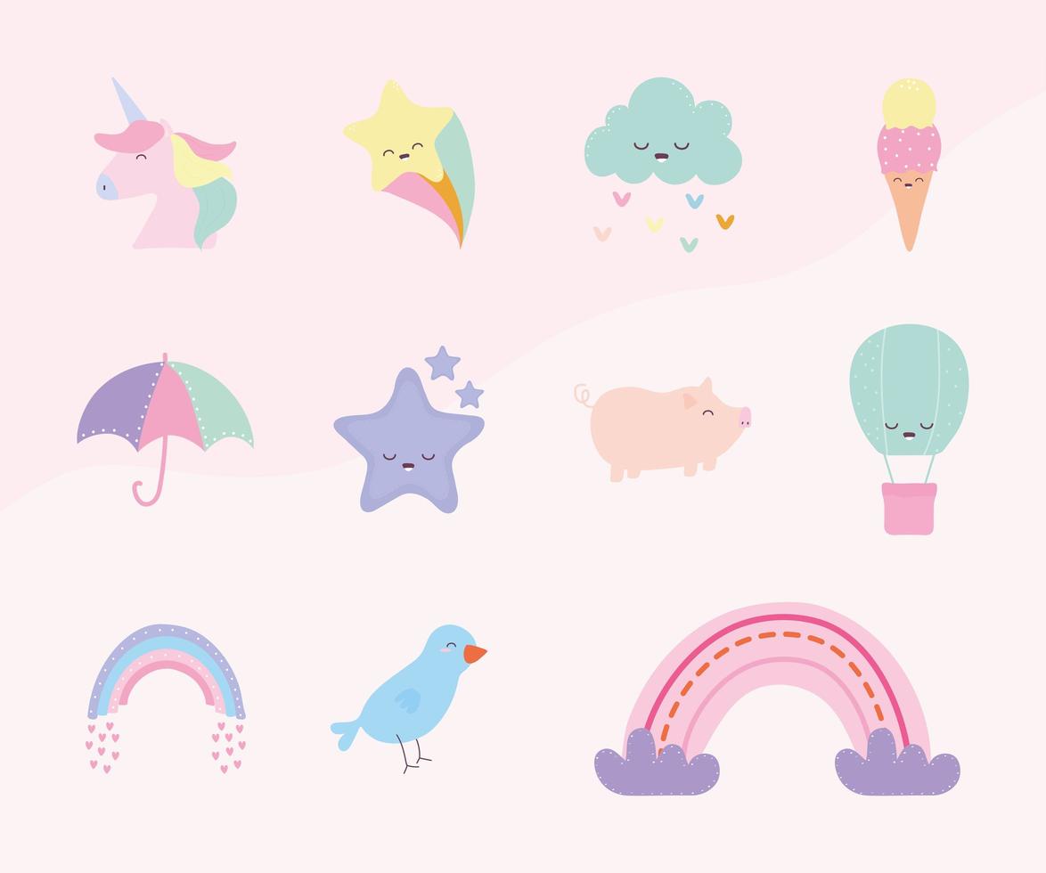 set of cute doodle on a pink background vector