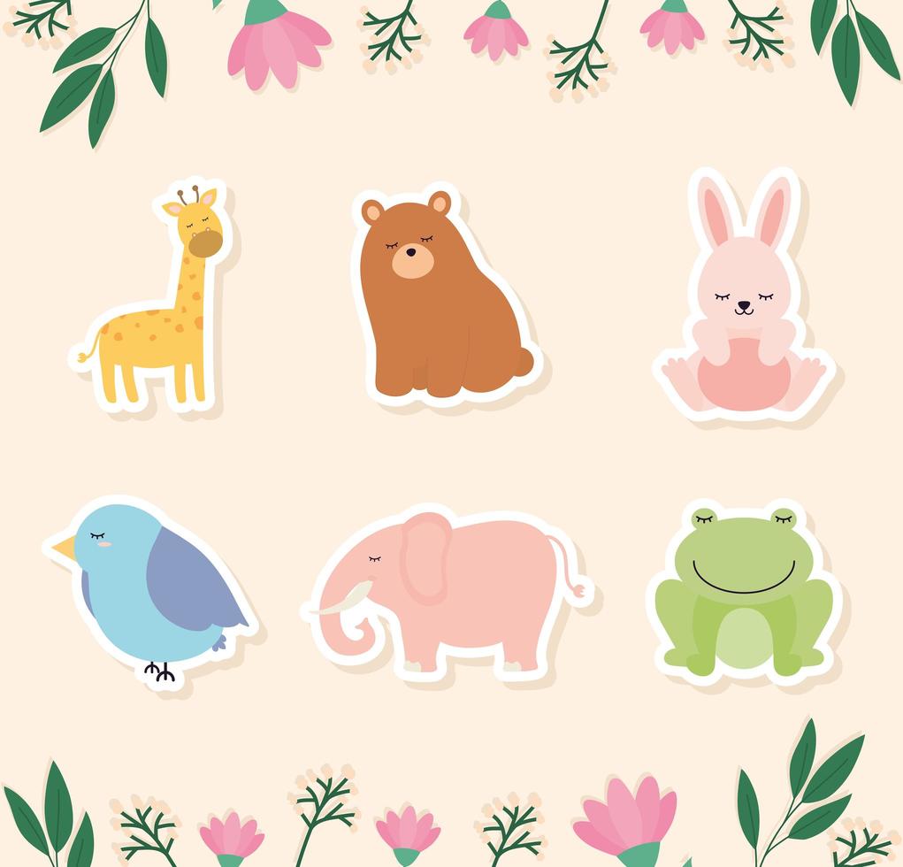 set of kids animal icons vector