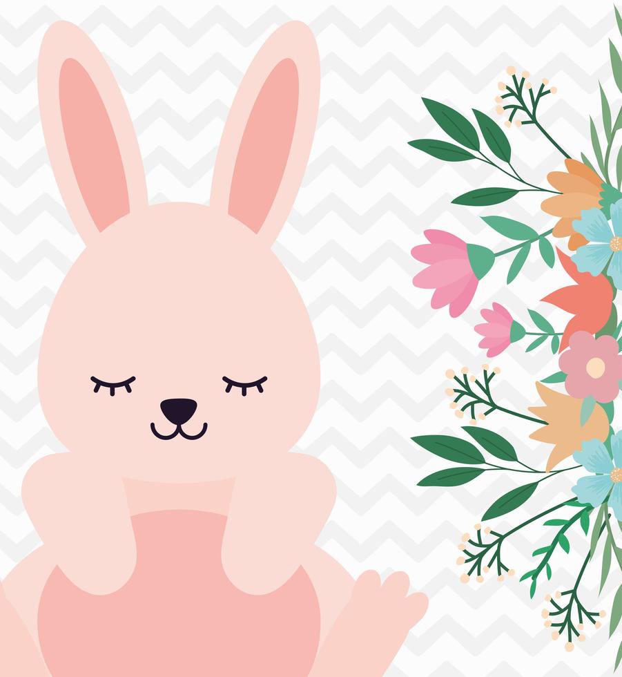 cute rabbit sitting next to the flowers vector