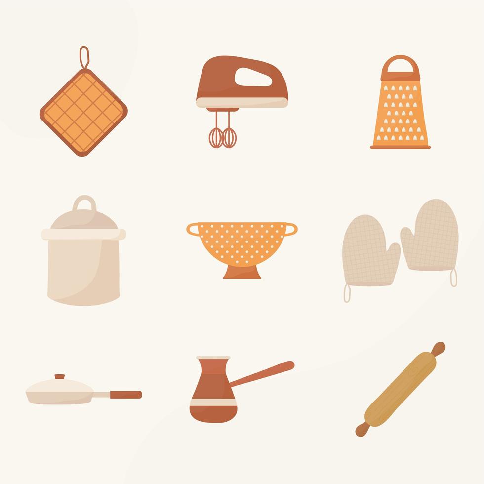 nueve iconos de cocina vector