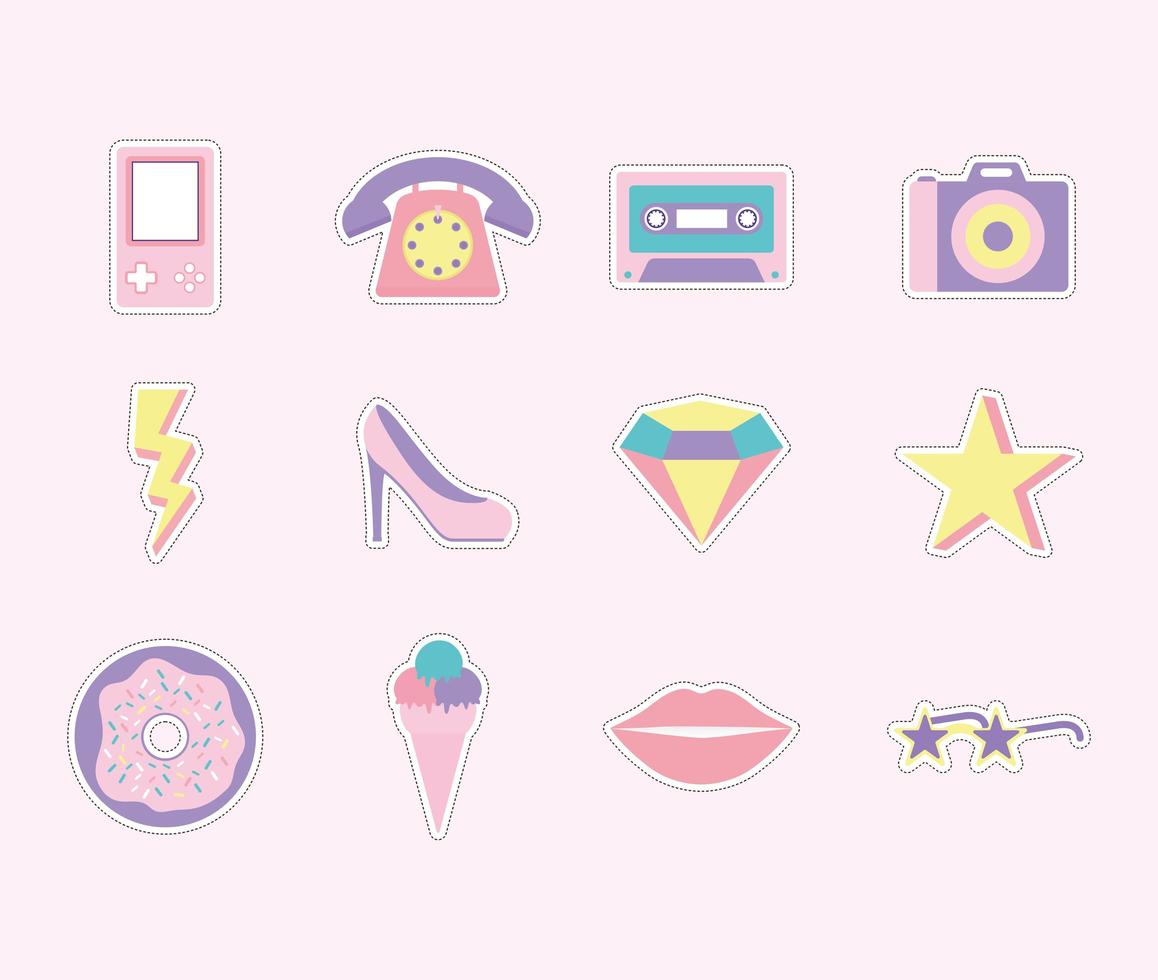 set of 80s and 90s patches vector