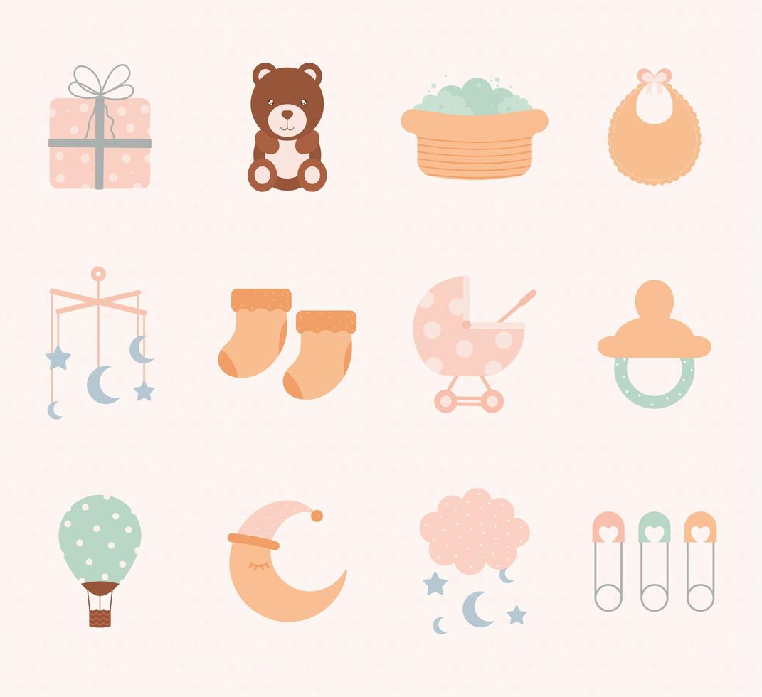 twelve baby icons vector