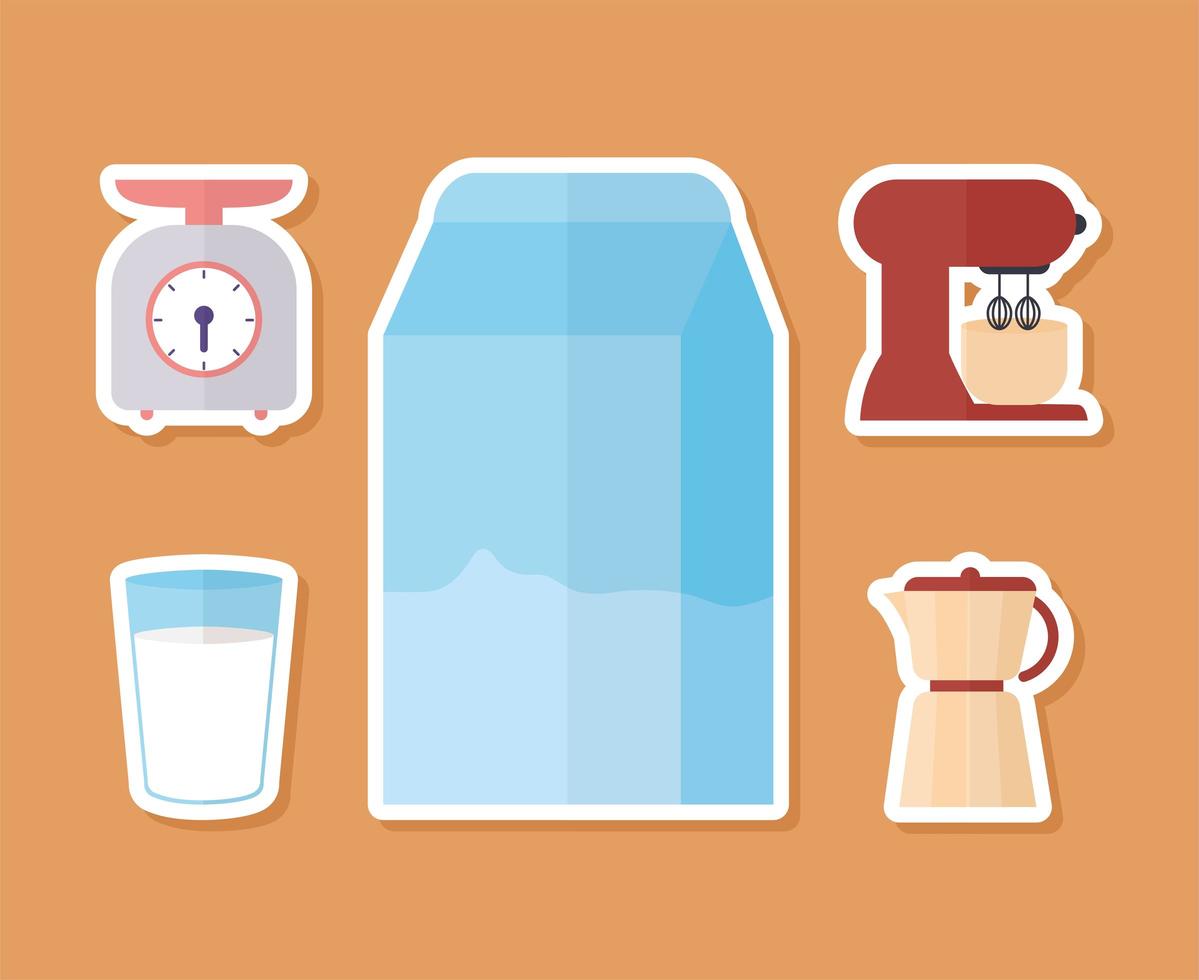 set of kitchenware icons on a orange background vector