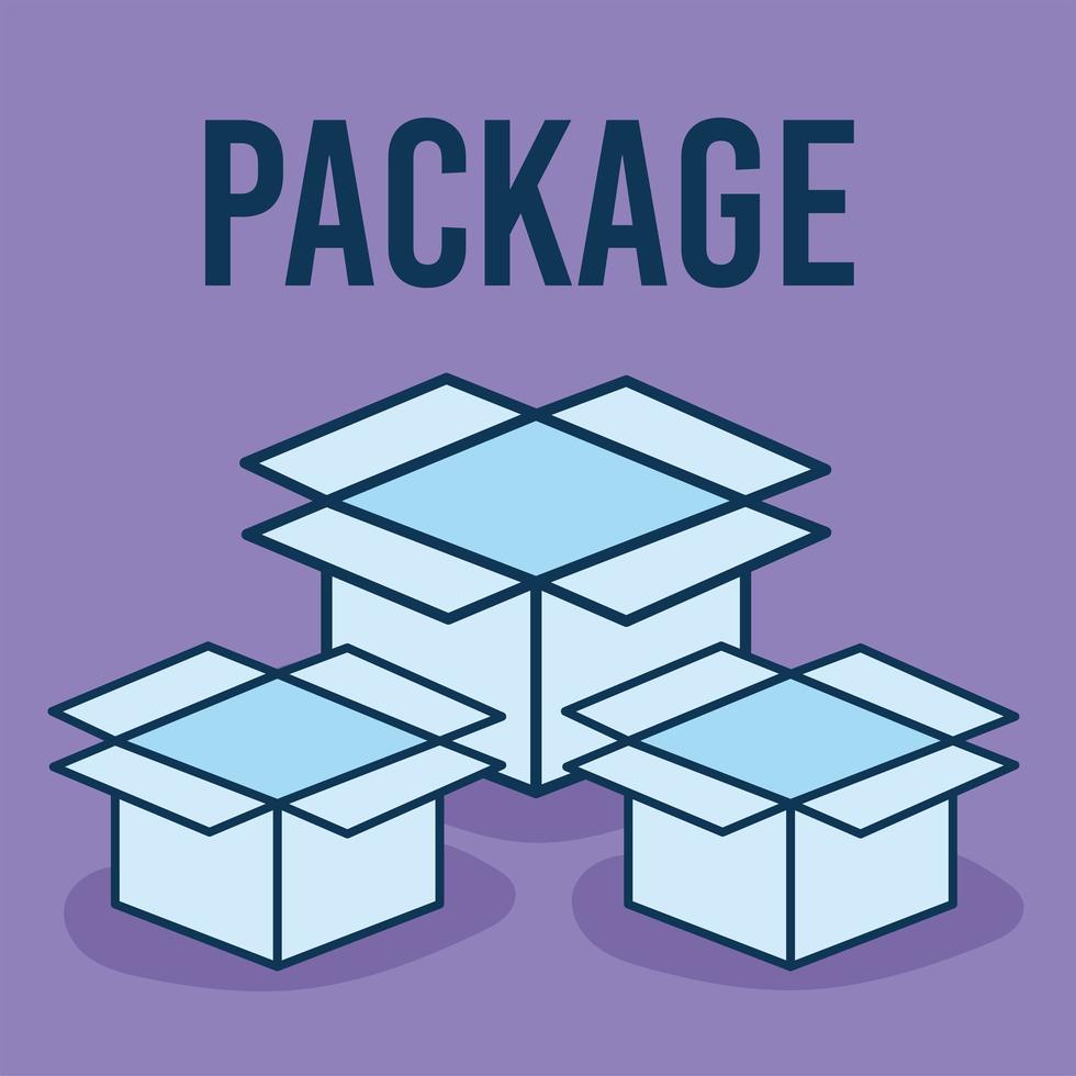 package lettering and set of boxes icons vector