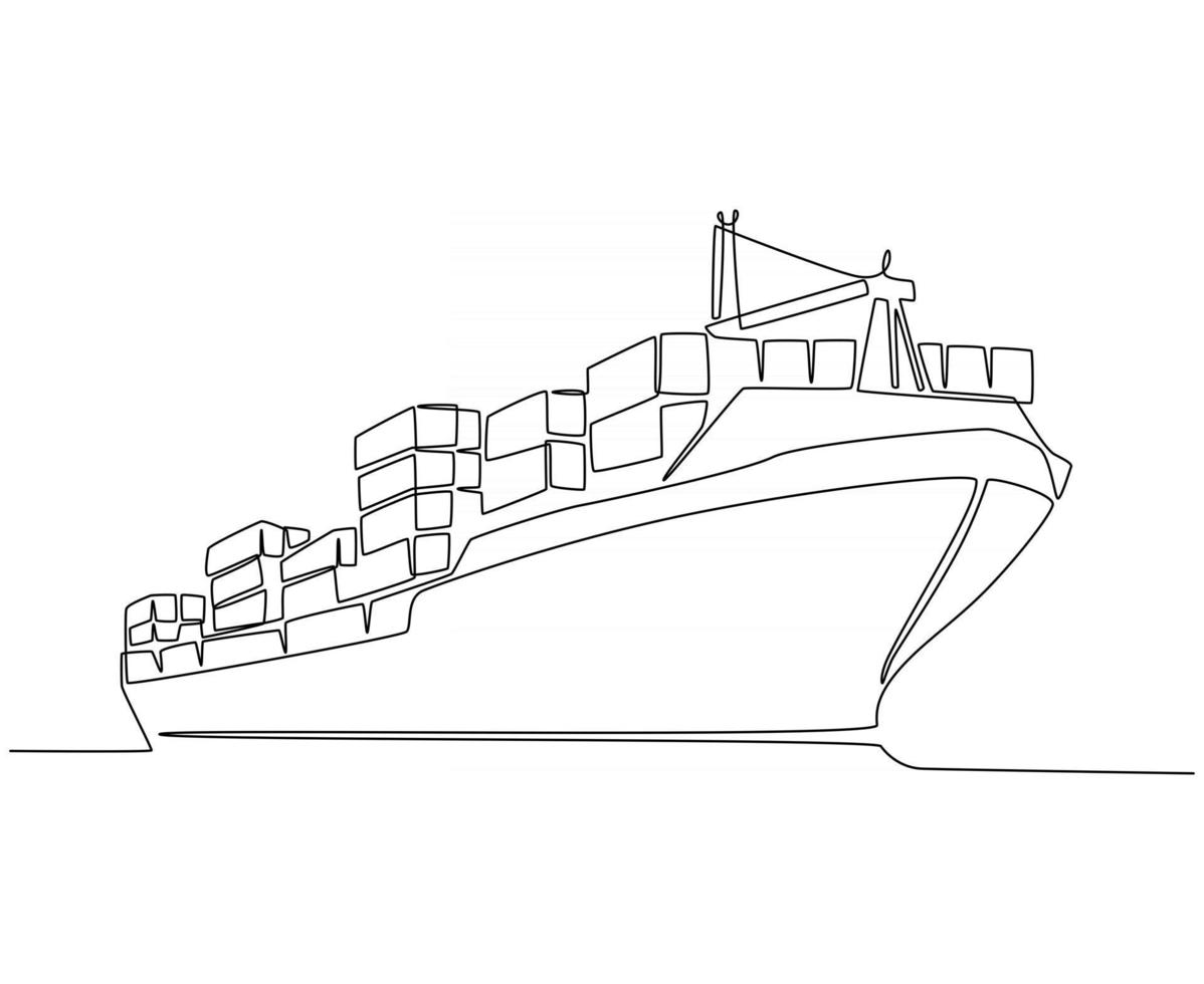 Continuous line drawing of cargo ship vector illustration