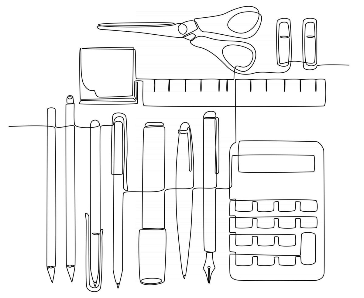 continuous line drawing writing tool school concept vector illustration ...