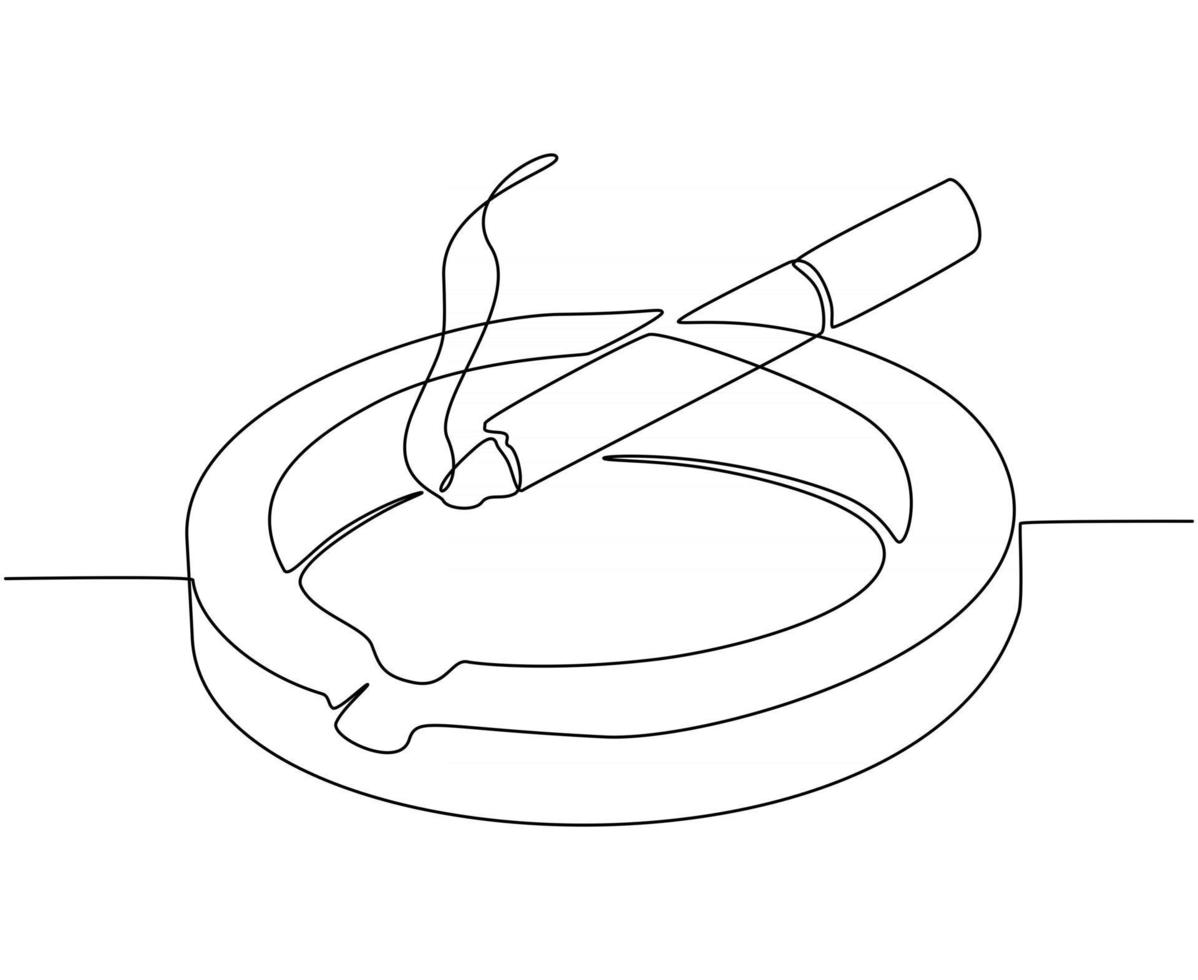 Continuous line drawing of cigarette on ashtray vector illustration