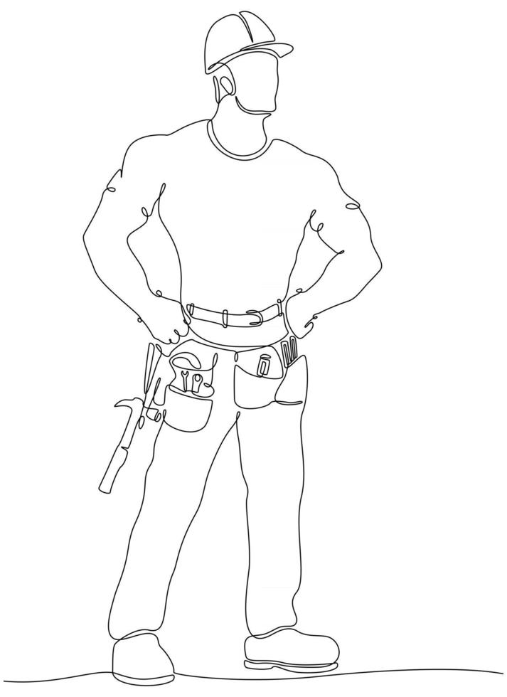 Continuous line drawing of a handyman vector illustration