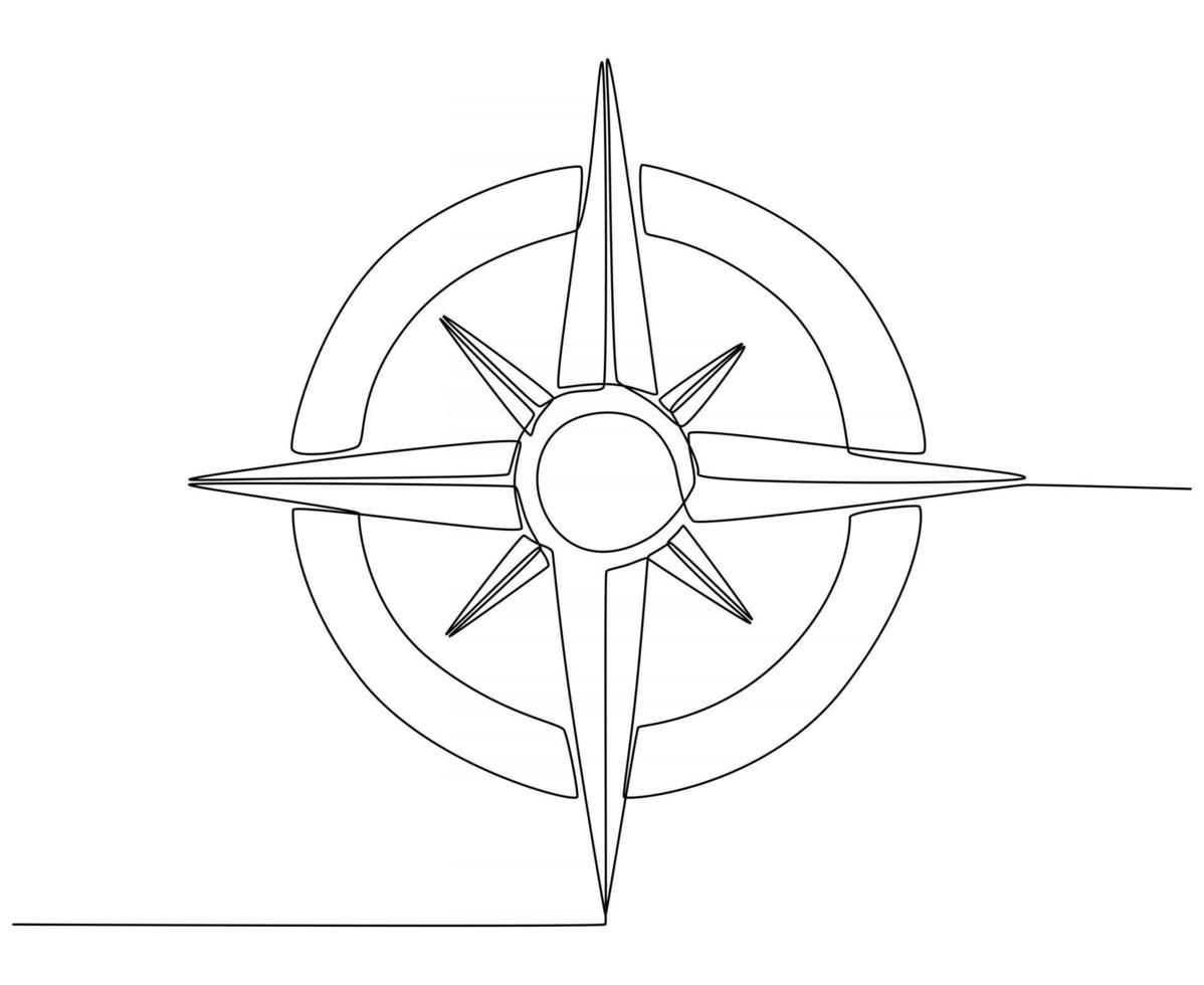 Continuous line drawing of compass vector illustration