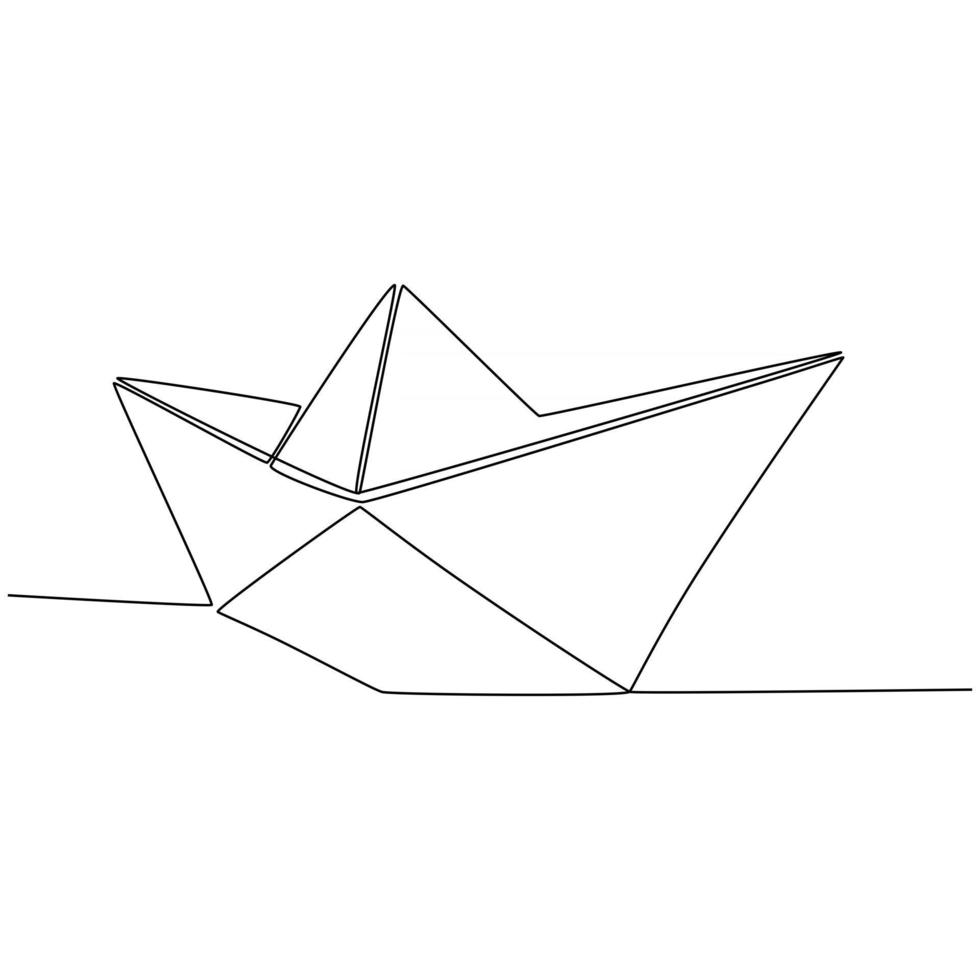 Continuous line drawing of paper ship vector illustration