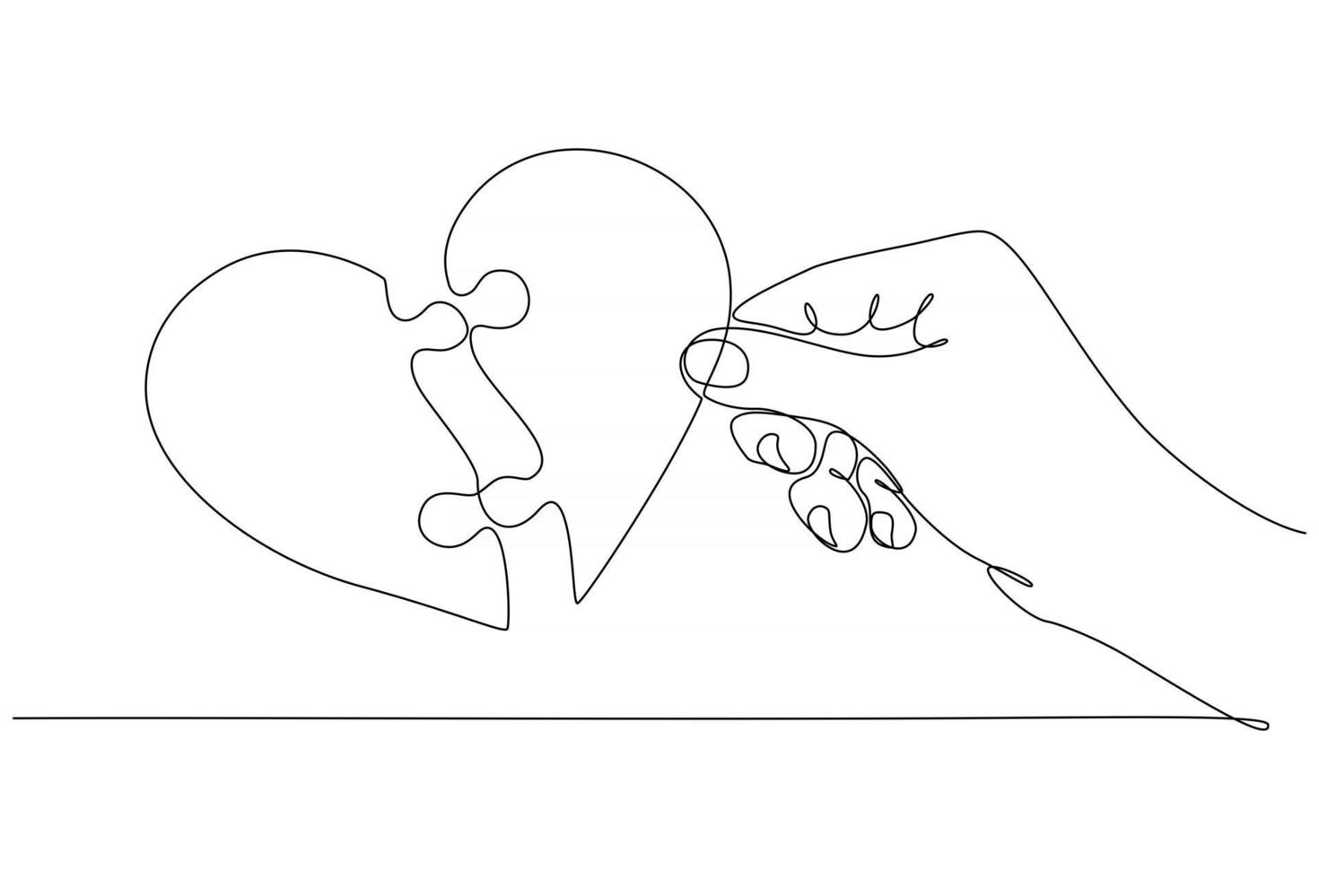 continuous line drawing of a hand with a jigsaw heart vector illustration