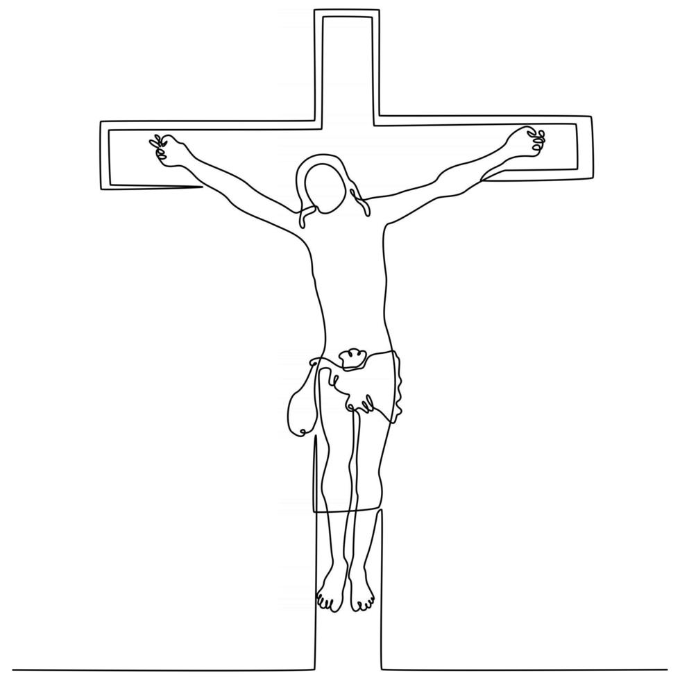 dibujo de línea continua de jesús en la cruz ilustración vectorial vector