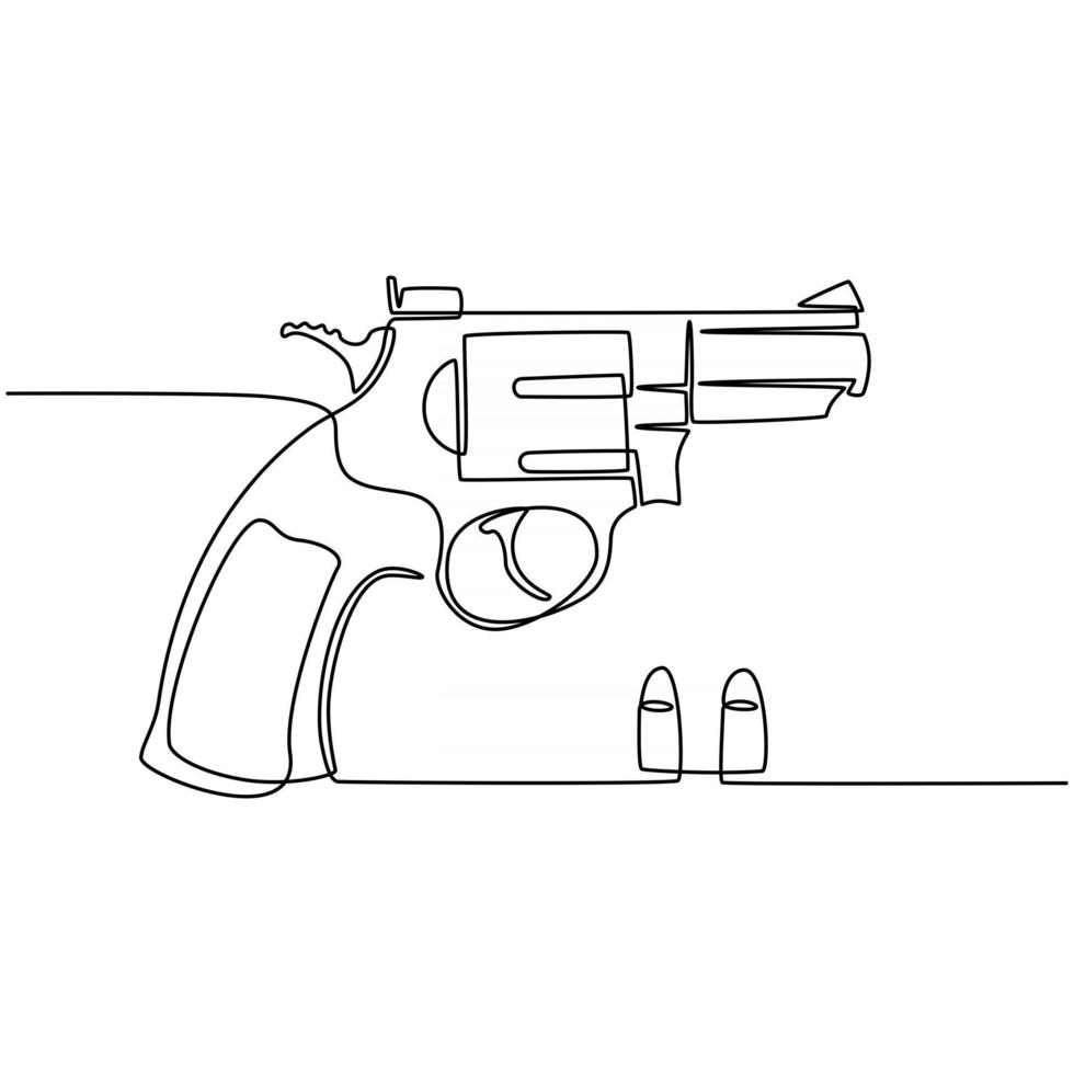 dibujo de línea continua de pistola con balas ilustración vectorial vector