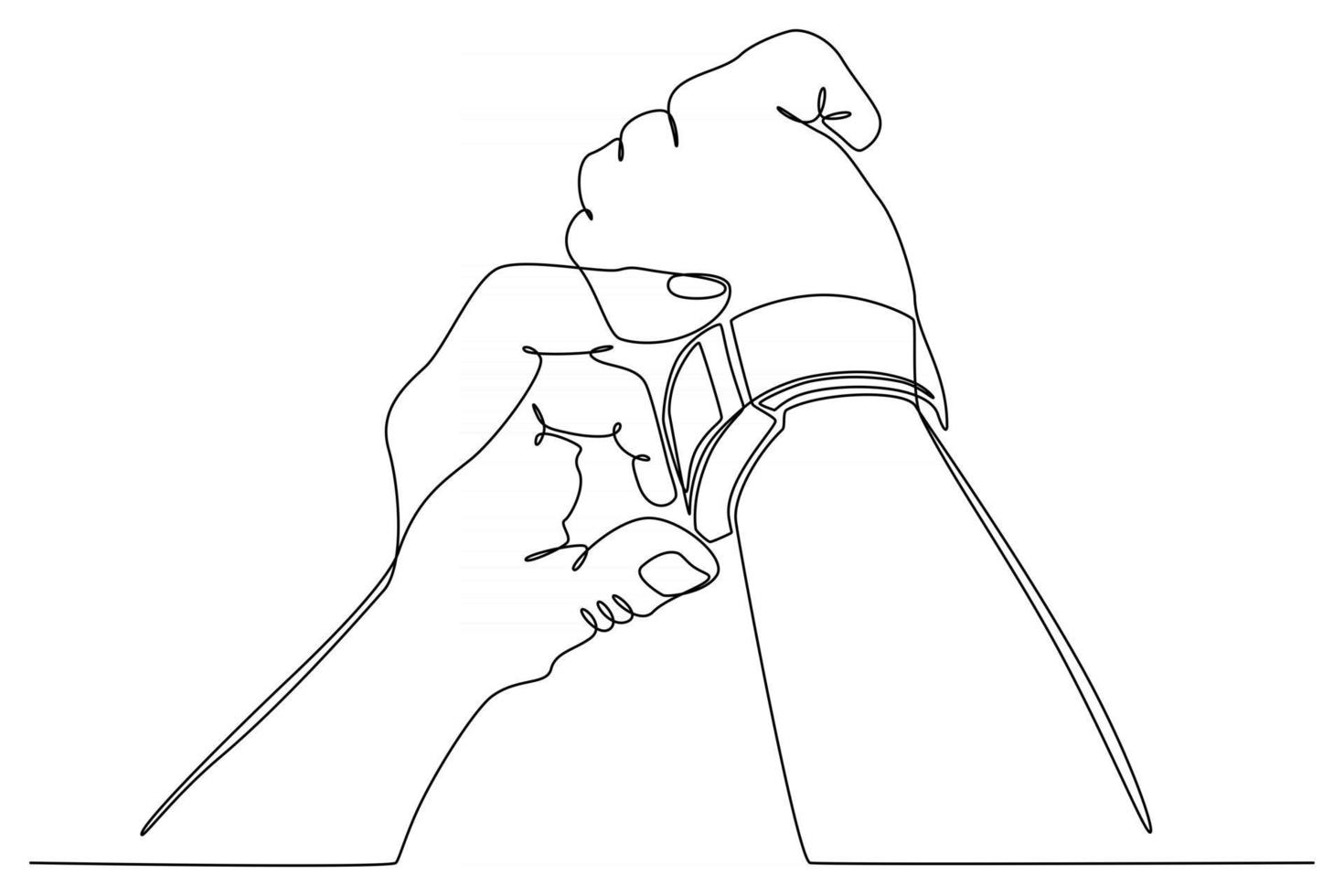 dibujo de línea continua de una mano con una ilustración de vector de reloj de pulsera