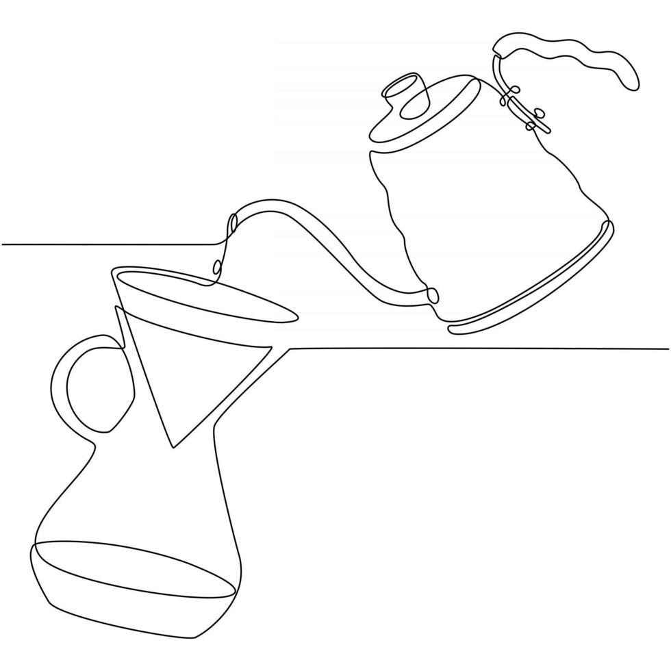 Dibujo de línea continua de la ilustración de vector de barista de cafetera