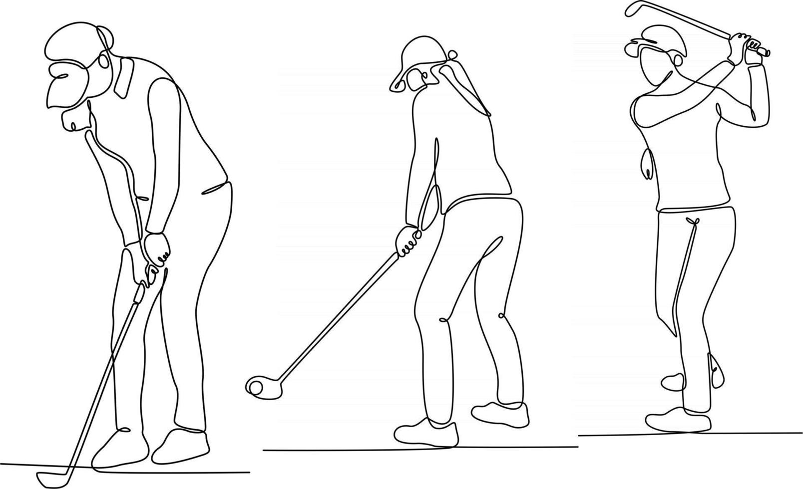 Continuous line drawing of a woman playing golf vector illustration