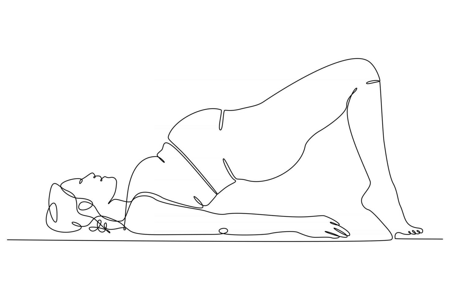 una sola línea de dibujo continua doodle de arte embarazada, saludable, mujer, madre, deporte, yoga, entrenamiento, gimnasia. Ilustración plana aislada dibujar contorno a mano sobre un fondo blanco vector