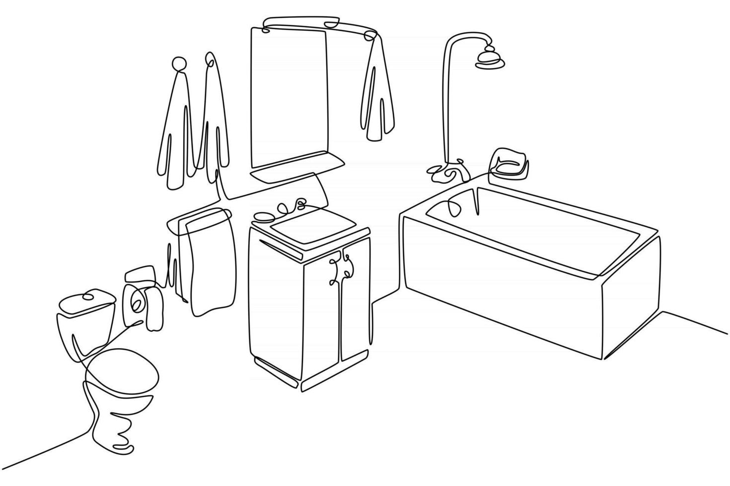 Continuous line drawing of bathroom set vector illustration
