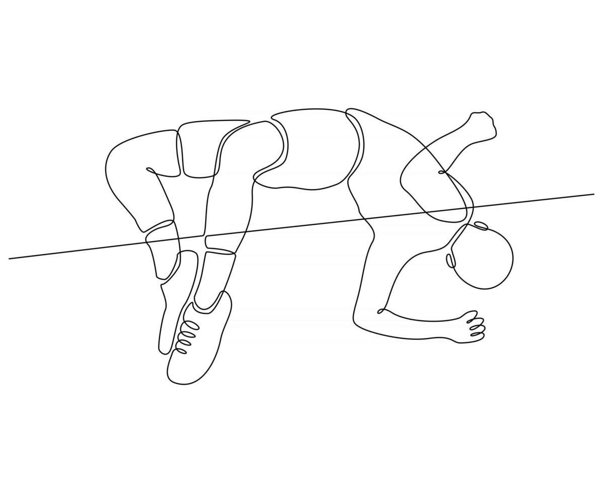 Dibujo de línea continua de la ilustración de vector de salto de altura deportivo