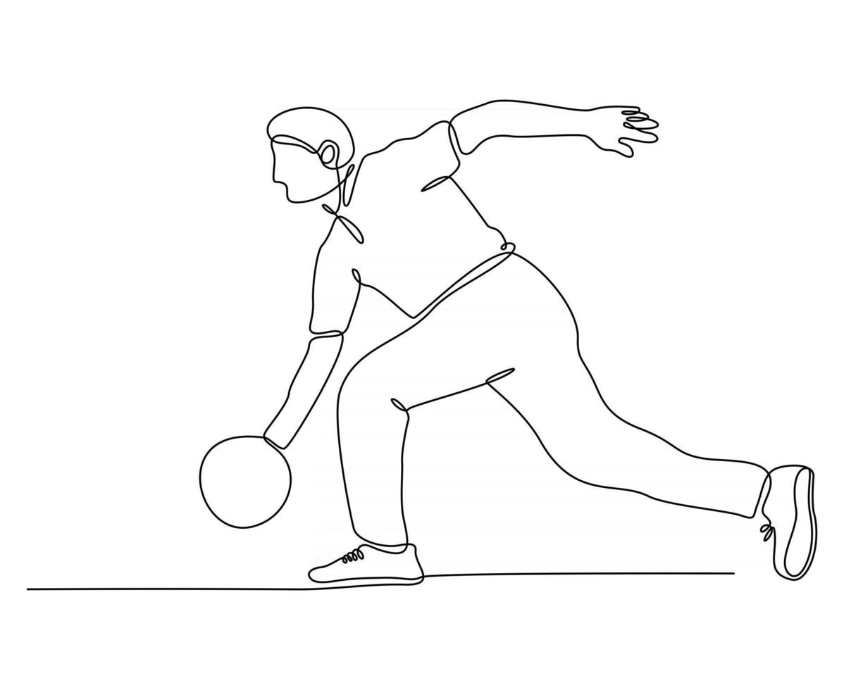 Continuous line drawing of bowling player vector illustration