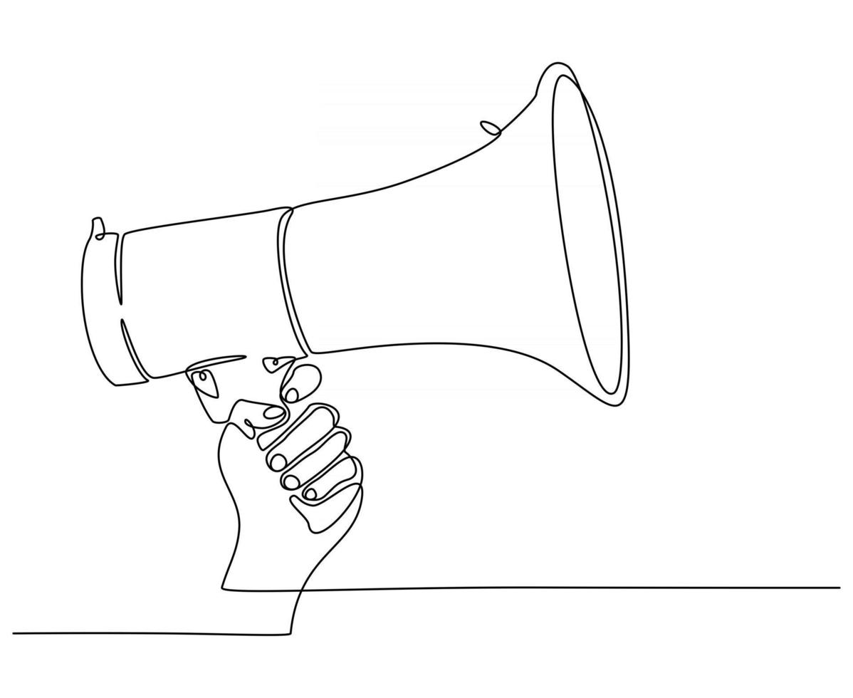 continuous line drawing of a hand holding a microphone vector illustration