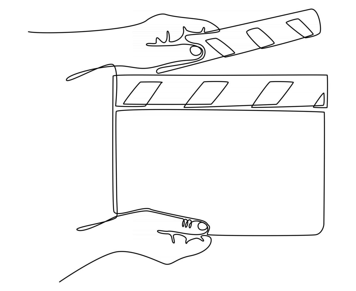 Continuous line drawing of Clapperboard film in hand vector illustration