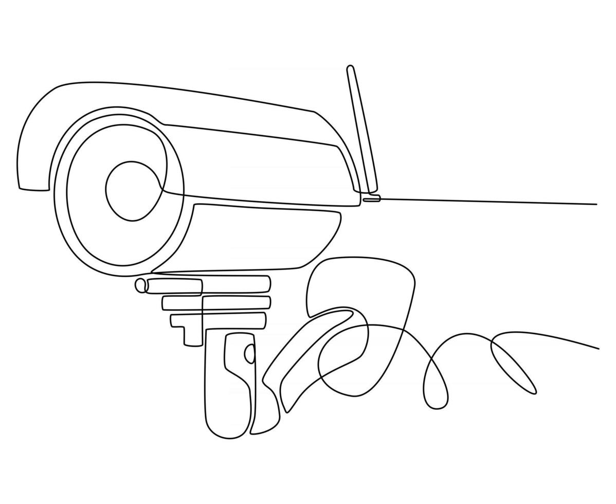 Continuous line drawing of surveillance cctv camera sketch vector illustration