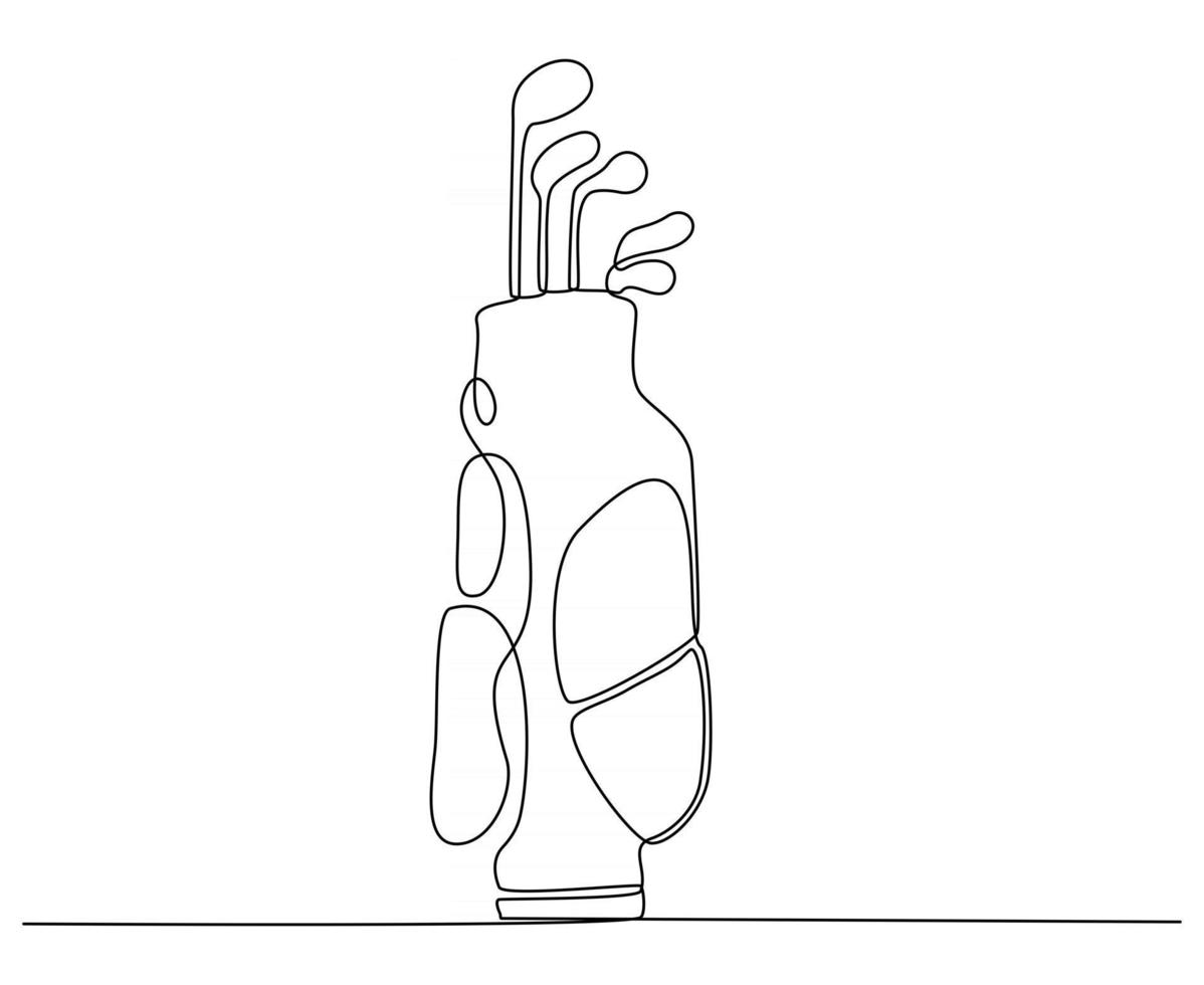 Continuous line drawing of golf bag and golf clubs vector illustration